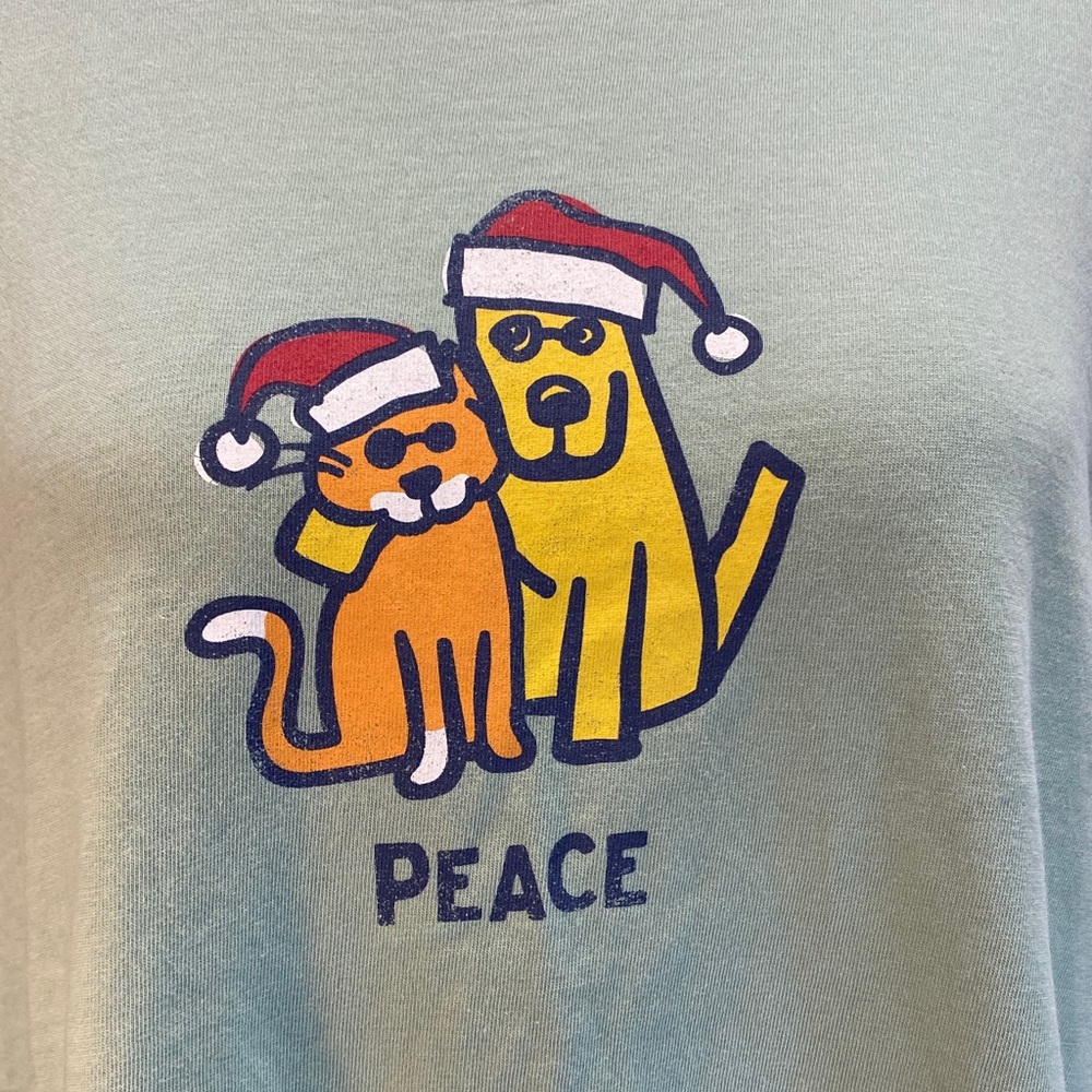 Life Is Good size XL festive Holiday Peace Christmas Long‎ Sleeve Tee mint green